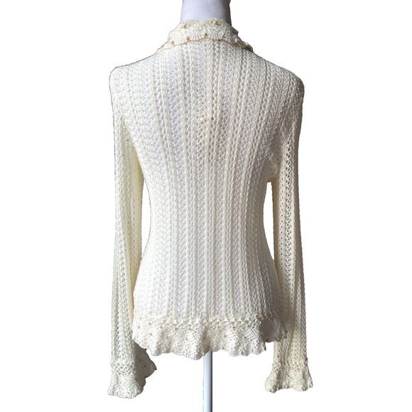 Crochet Open Front Cardigan Sz S Fairy Cottage Boho Wood Beads Scalloped NWT - Picture 6 of 14